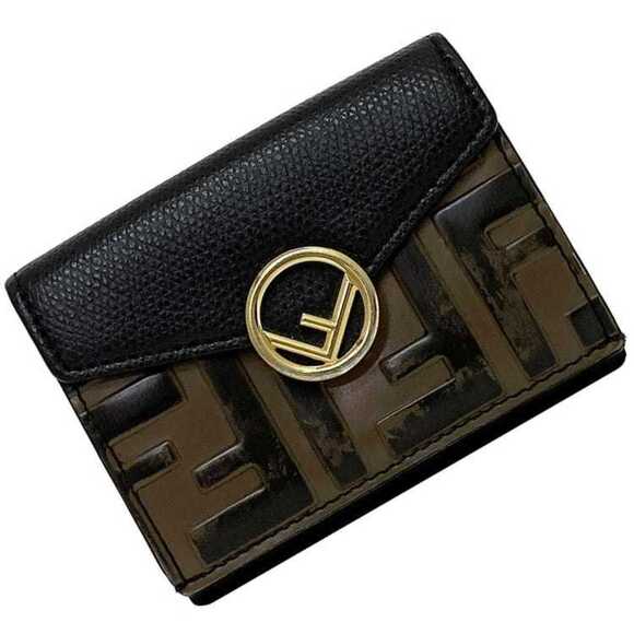 Fendi Tri-fold Wallet Black Brown F Is 8M0395 ec-20445 Compact Zucca Leather ...